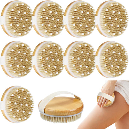 Gejoy 10 Pcs Dry Brushing Body Brush for Lymphatic Drainage Exfoliating Brush with Massage Nodule Dry Skin Body Scrubber Cellulite Shower Circulation Dead Exfoliator (4.3 x 4.3 Inches,Wood Color)