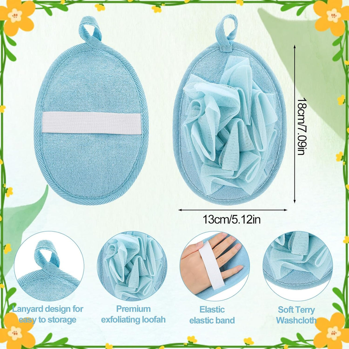 4 PCS Exfoliating Bath Sponges Soft Loofah Shower Scrubber