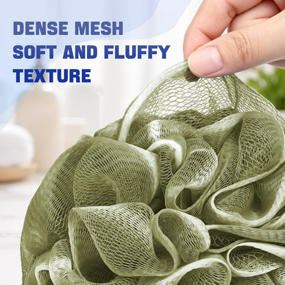 AmazerBath Loofah Sponge 60g/Piece, Exfoliating Bath Sponge Body Scrubber, Loofa Set of 4 - White Grey-Pink-Army Green-Green