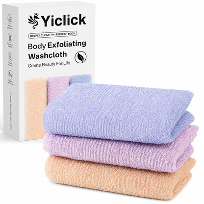 Yiclick Exfoliating Washcloth Towel, Japanese Exfoliating Wash Cloth, Korean Body Scrubber Exfoliator, Back Scrubber Washer for Shower Bath, Body Scrub African Net Sponge Loofah Luffa (Colors)