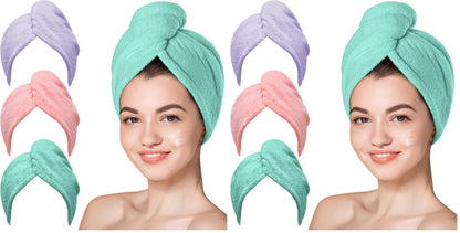 Hicober Microfiber Hair Towel Wrap for Women, Grey Blue Grey, 3-Pack