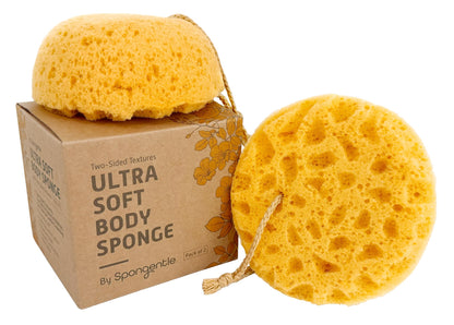 Spongentle Loofah Sponge for Shower and Bathing, Bath Sponge with Dual Texture, Shower Pouf for Gentle and Deep Exfoliation, Large Size Body Scrubber for Men & Women, PU Foam, 37% More Lather, 3 Pack