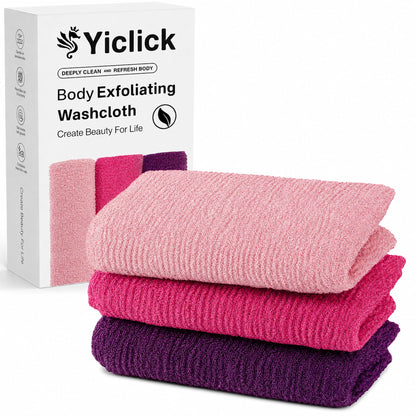 Yiclick Exfoliating Washcloth Towel, Japanese Exfoliating Wash Cloth, Korean Body Scrubber Exfoliator, Back Scrubber Washer for Shower Bath, Body Scrub African Net Sponge Loofah Luffa (Colors)
