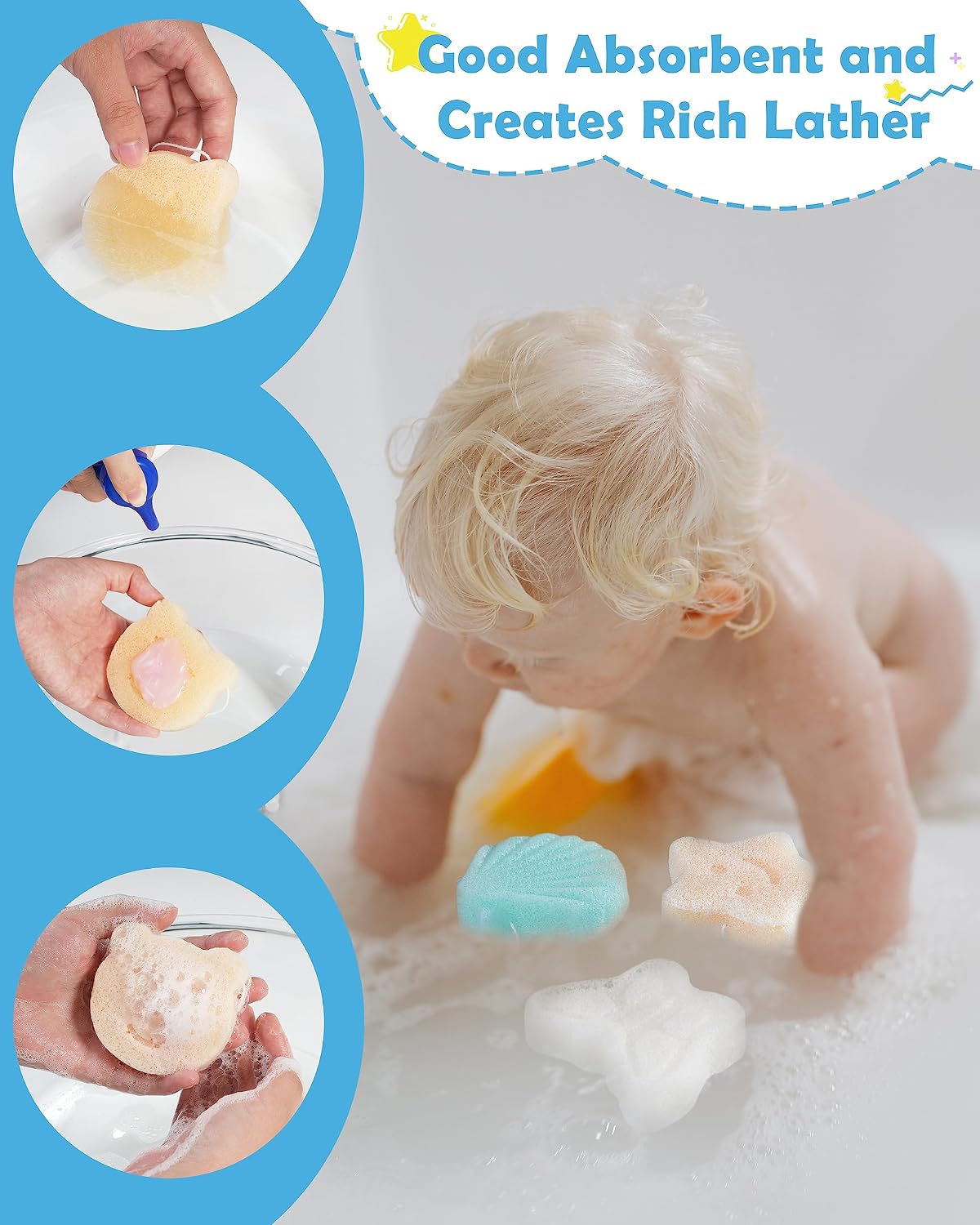 Konjac Baby Sponges, 5Pcs Natural Cute Shapes for Infants