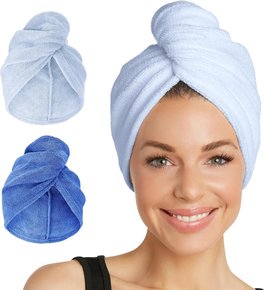 Turbie Twist Microfiber Hair Towel, Dazzling Blue & Windsurfer (2 Pack)