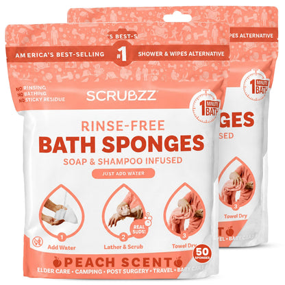 Scrubzz Disposable Rinse Free Bathing Wipes - 25 Pack - All-in-1 Single Use Shower Wipes, Simply Dampen, Lather, and Dry Without Shampoo or Rinsing