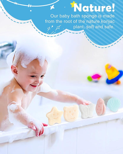 Konjac Baby Sponges, 5Pcs Natural Cute Shapes for Infants