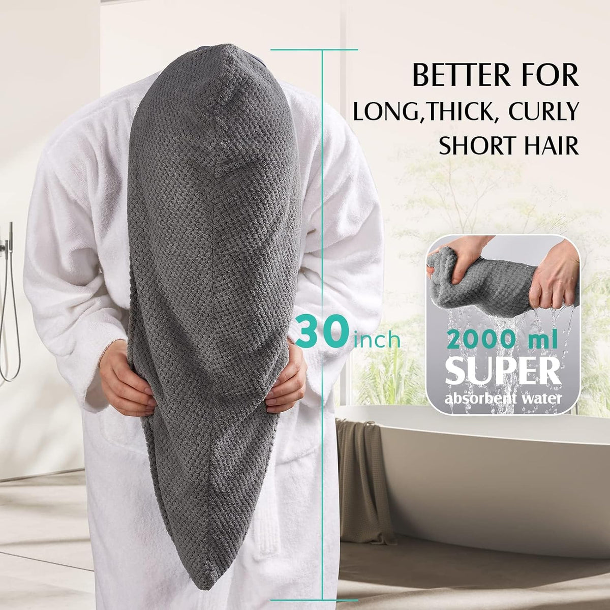 YFONG 3 Pack Large Microfiber Hair Towel Wrap for Women Long Hair, 30 x 10