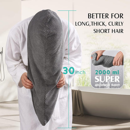 YFONG 3 Pack Large Microfiber Hair Towel Wrap for Women Long Hair, 30 x 10