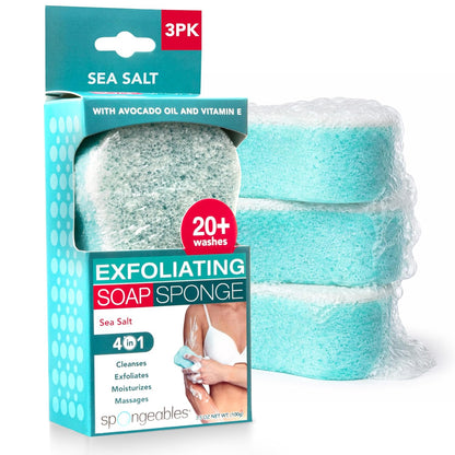 Spongeables Body Wash in a 20+ Wash Sponge, Sea Salt, 3 Count