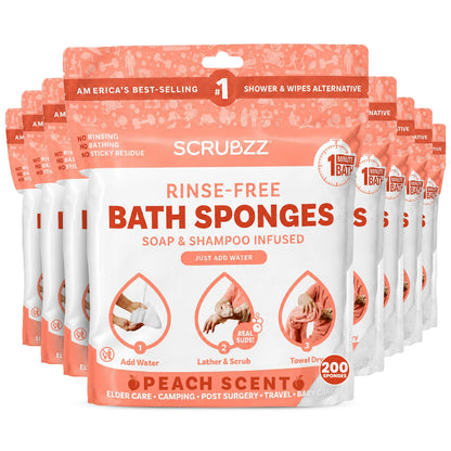 Scrubzz Disposable Rinse Free Bathing Wipes - 25 Pack - All-in-1 Single Use Shower Wipes, Simply Dampen, Lather, and Dry Without Shampoo or Rinsing