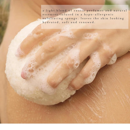 kai Body Buffer – 2 Count exfoliating Bath sponges with Built-in Cleanser, Gardenia Scent, Vegan & Cruelty-Free | Gently exfoliates & cleanses | Made in the USA