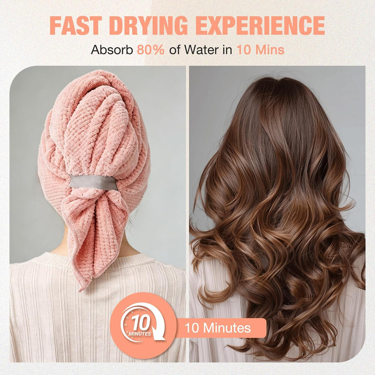 3 Pack Microfiber Hair Drying Towels for Women, Super Absorbent Microfiber Hair Towel for Curly Hair, Hair Drying Towel Wrap for Hair Care with Elastic Strap