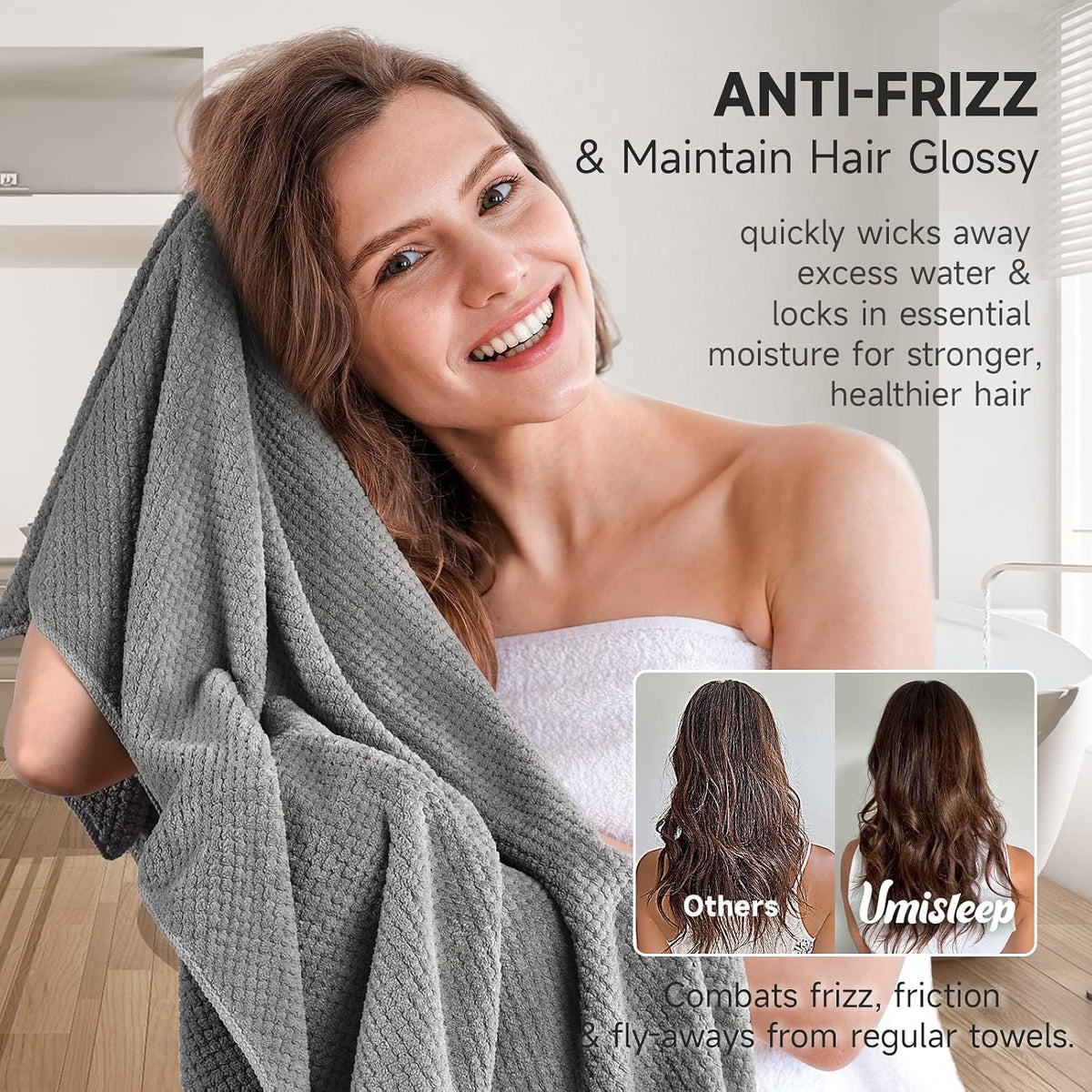 Umisleep Extra Large Microfiber Hair Towel, Ultra Absorbent, Grey