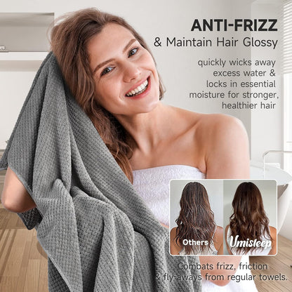 Umisleep Extra Large Microfiber Hair Towel, Ultra Absorbent, Grey