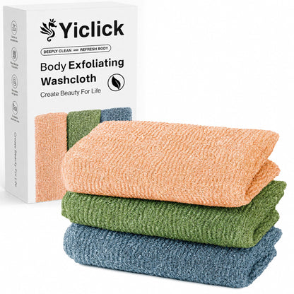 Yiclick Exfoliating Washcloth Towel, Japanese Exfoliating Wash Cloth, Korean Body Scrubber Exfoliator, Back Scrubber Washer for Shower Bath, Body Scrub African Net Sponge Loofah Luffa (Colors)