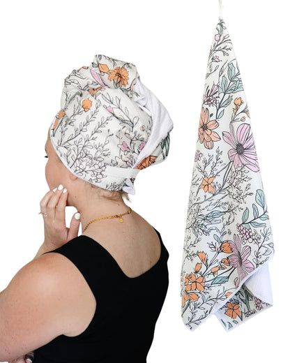 Microfiber Hair Towel Wrap for Women – Quick Dry Anti-Frizz Hair Drying Towel for Long, Curly & Thick Hair – Ultra-Soft Absorbent Hair Turban Wrap with Large Loop Closure – Dark Floral
