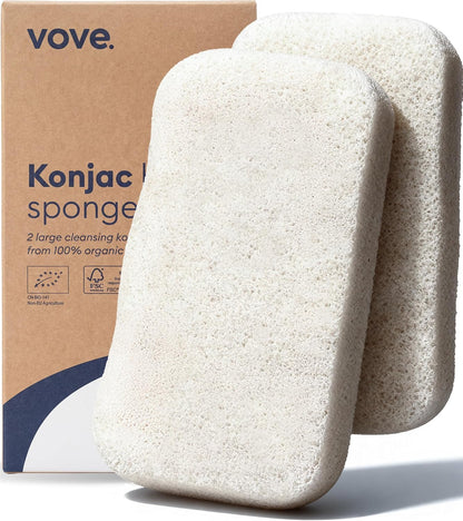 Vove Organic Konjac Exfoliating Body Sponges 2-Pack, Plant-Based