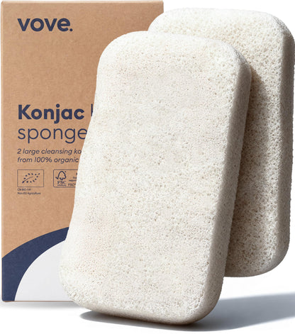 Vove Organic Konjac Exfoliating Body Sponges 2-Pack, Plant-Based