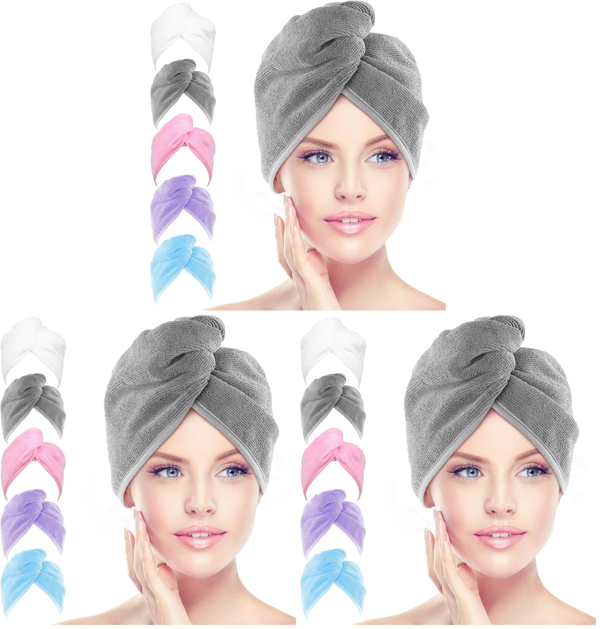 AIDEA Hair Towel Wrap, 5 Pack Absorbent Fast Drying Hair Towels 40"×20"