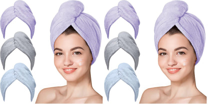 Hicober Microfiber Hair Towel Wrap for Women, Grey Blue Grey, 3-Pack