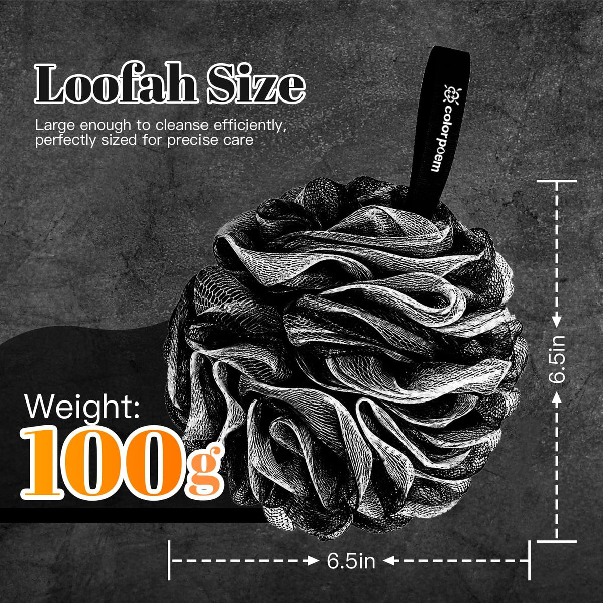 Charcoal 100g Loofah Sponge, Loofah with Hanging Loop 4 pcs, XXXL Mesh Black Bath Sponge Puff Set, Exfoliating & Soothing Shower Loofah for Men – Back & Body Bath Sponge