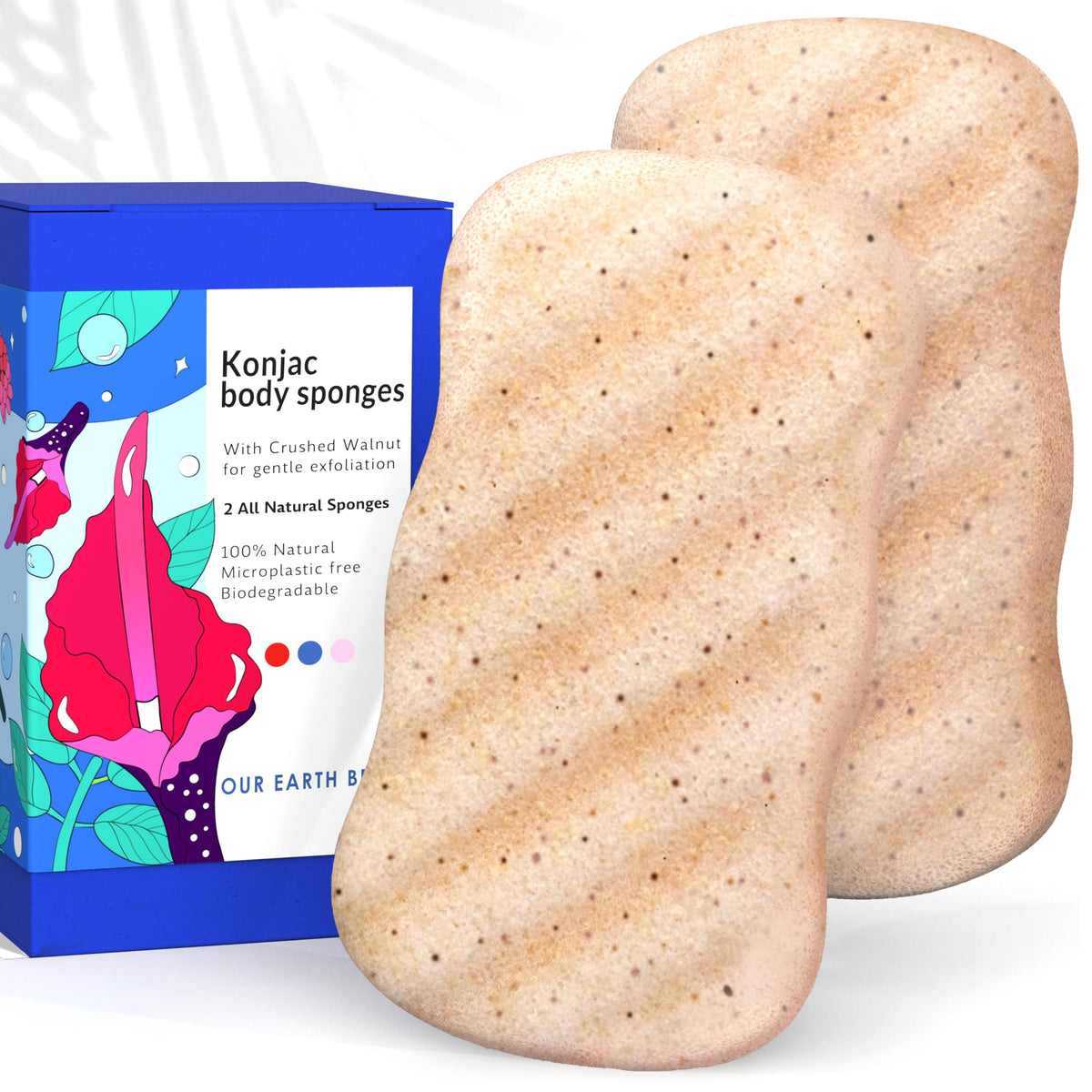 Konjac Sponge Body (2 Pack) | Microplastic Free Soft Plant Based Vegan Fiber | Sustainable | 100% Natural + Non-Toxic | Biodegradable | Eco-Friendly | Plastic Free Packaging