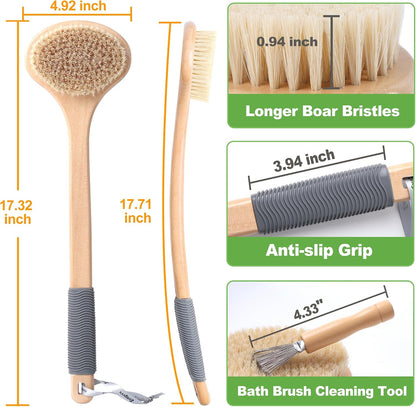Bath Brush Long Handle for Shower, Back Scrubber Boar Bristle Brush