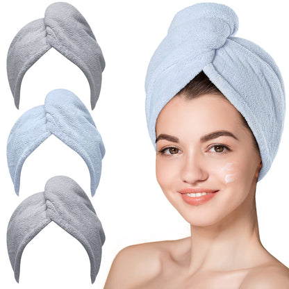 Hicober Microfiber Hair Towel Wrap for Women, Blue Grey Pink, 3-Pack