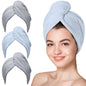 Hicober Microfiber Hair Towel Wrap for Women, Blue Grey Pink, 3-Pack