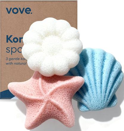 Vove Organic Konjac Exfoliating Body Sponges 2-Pack, Plant-Based