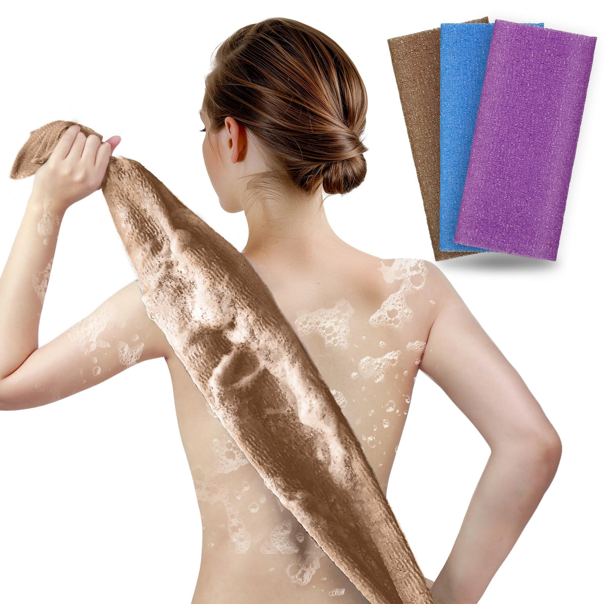 ARCH&M Exfoliating Washcloth & Japanese Shower Towel, 3 Pack, Body Scrubber