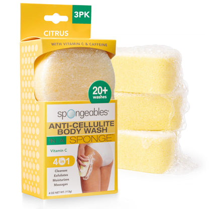 Spongeables Anti Cellulite Body Wash in a 20+ Wash Sponge, Citrus, 3 Count