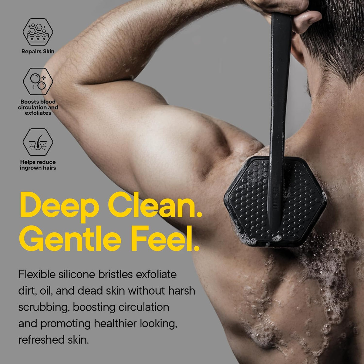 TOOLETRIES Silicone Back Scrubber for Shower, Body Brush - Charcoal