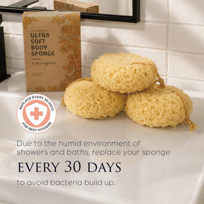 Spongentle Loofah Sponge for Shower and Bathing, Bath Sponge with Dual Texture, Shower Pouf for Gentle and Deep Exfoliation, Large Size Body Scrubber for Men & Women, PU Foam, 37% More Lather, 3 Pack