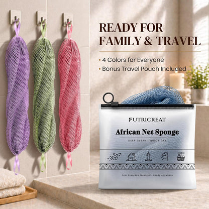 4 Pack Authentic African Net Sponge, Exfoliating Washcloth, Back Scrubber
