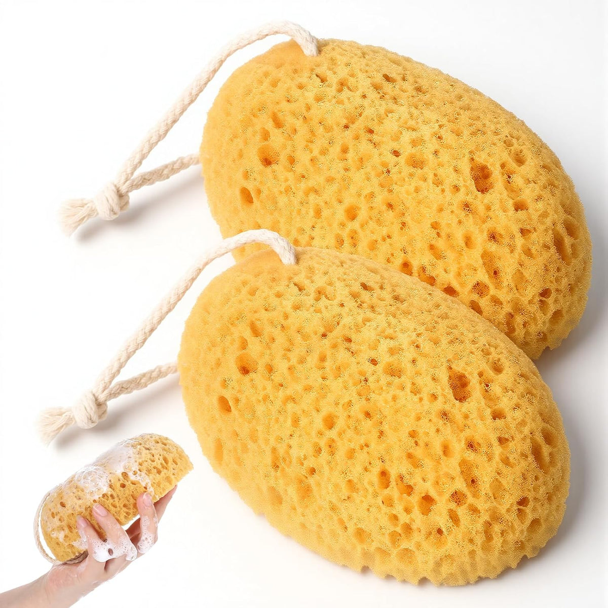 2Pcs Shower Sponge for Body, Bath Sponges Body Wash Scrubber Soft Exfoliating Sponge Face Scrubber Puff Reusable Face Washing Foam for Women Men Gentle & Deep Cleaning