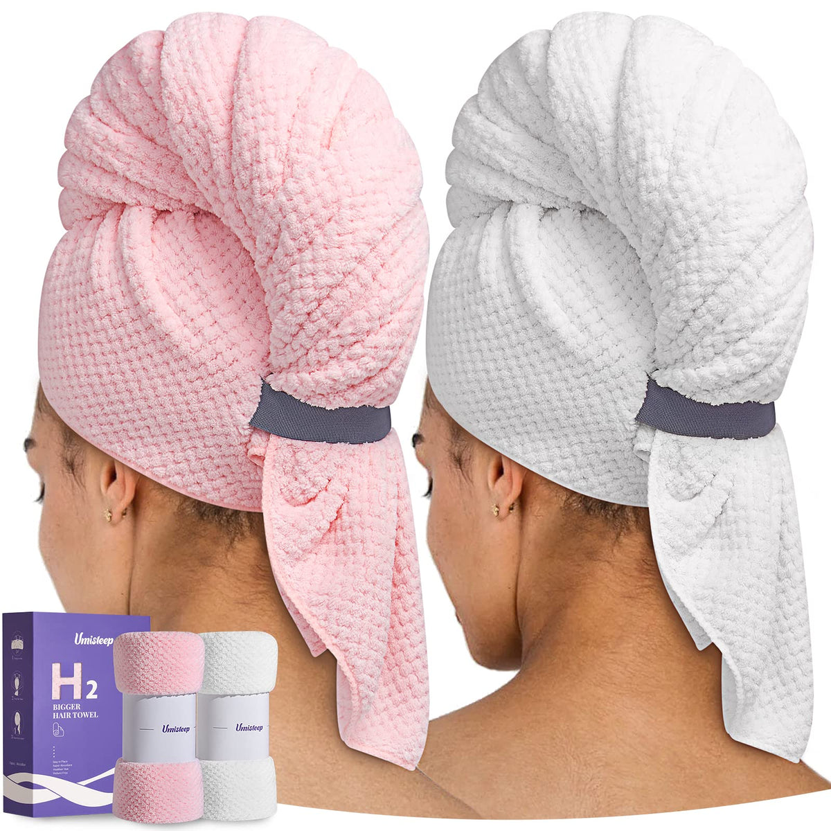Umisleep Extra Large Microfiber Hair Towel, Ultra Absorbent, Grey