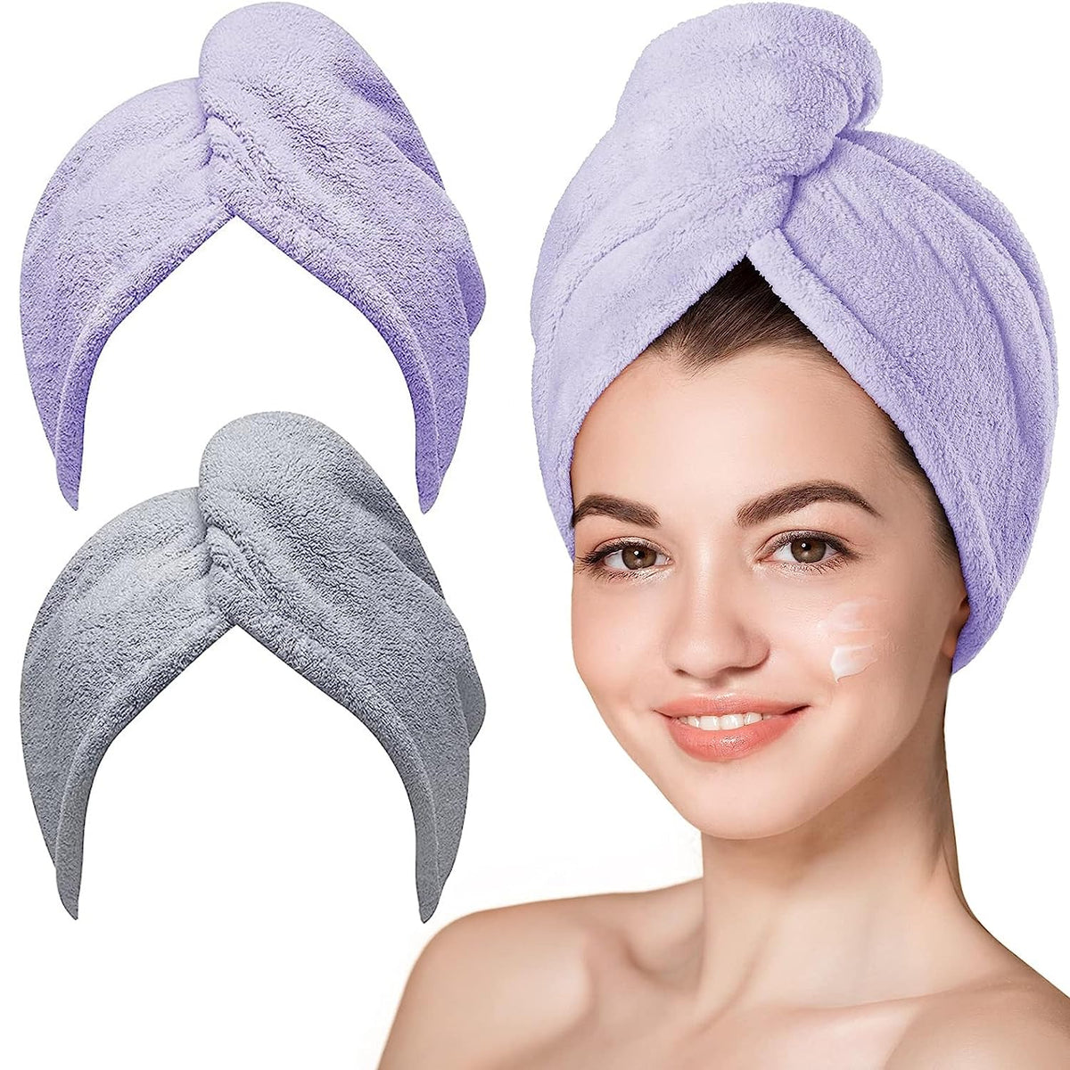 Hicober Microfiber Hair Towel Wrap for Women, Blue Grey Pink, 3-Pack