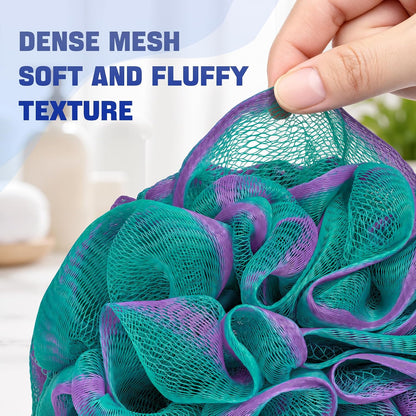 AmazerBath Loofah Sponge 60g/Piece, Exfoliating Bath Sponge Body Scrubber - Loofa Set of 4 Flower Color (Green-Purple)