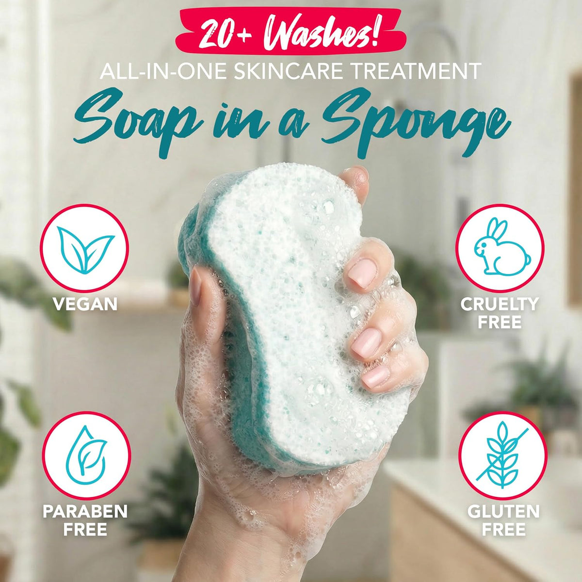 Spongeables Body Wash in a 20+ Wash Sponge, Sea Salt, 3 Count