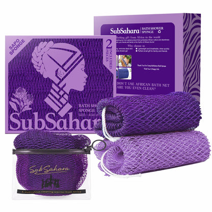 SubSahara African Net Sponge, 2 Pack 45-Inch Exfoliating Bath Scrubber