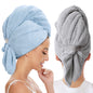 Large Microfiber Hair Towel Wrap for Women, Anti Frizz Hair Drying Towel with Elastic Strap, Fast Dry | Super Absorbent | Quick Dry Hair Turban for Wet, Curly, Long & Thick Hair -Gray