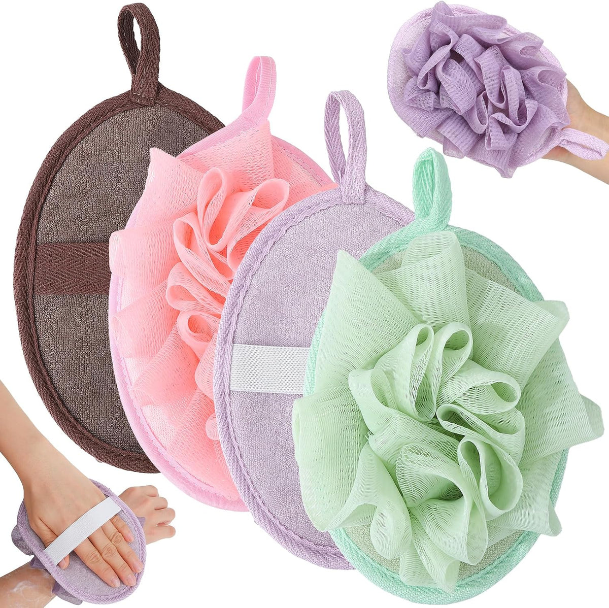 4 PCS Exfoliating Bath Sponges Soft Loofah Shower Scrubber