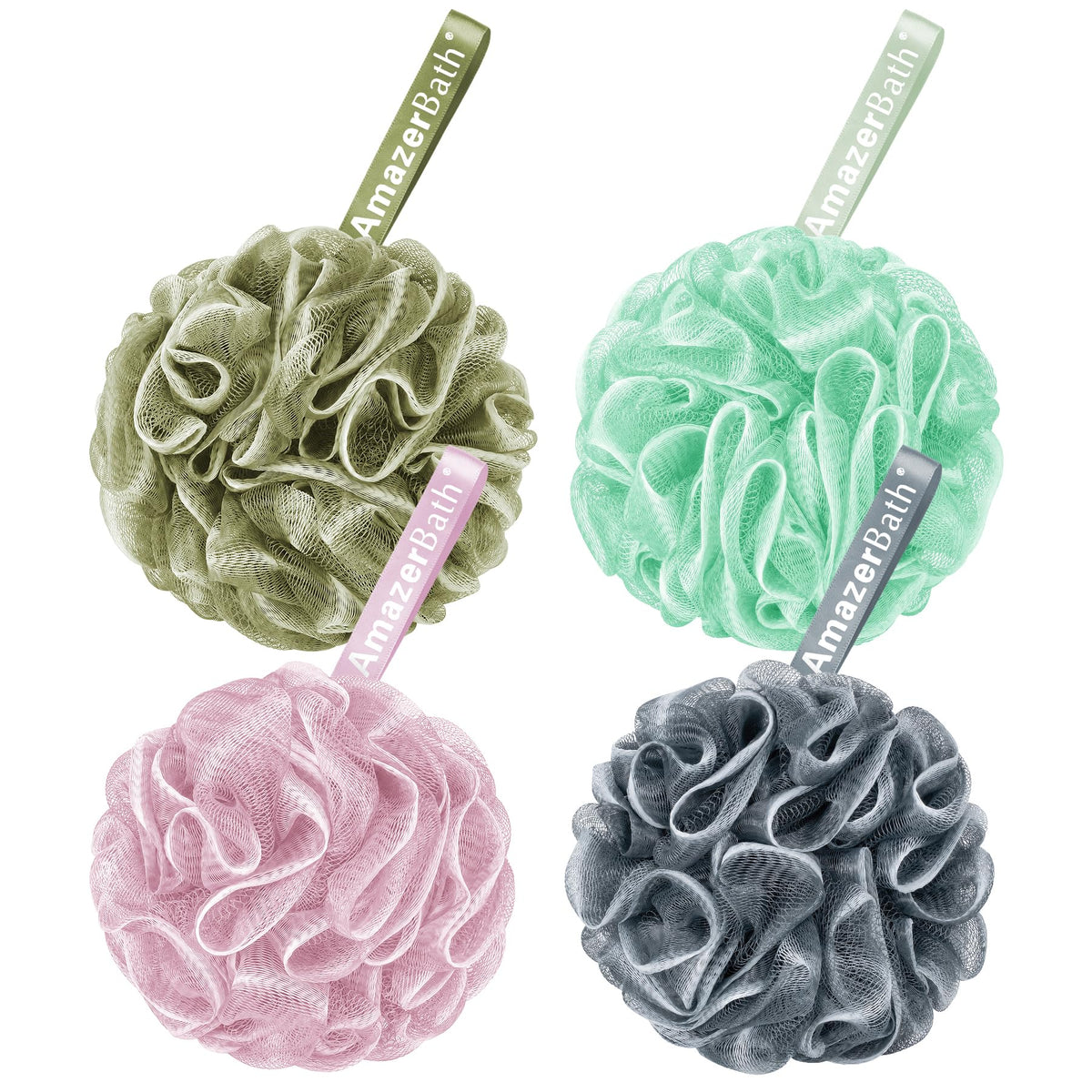 AmazerBath Loofah Sponge 60g/Piece, Exfoliating Bath Sponge Body Scrubber - Loofa Set of 4 Grey Blue-Pink-Grey-White