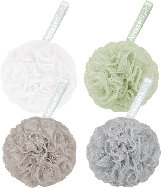 AmazerBath Loofah Sponge 75g/Piece, Exfoliating Bath Sponge Body Scrubber - Loofa Set of 4 Neutral Colors (Large)