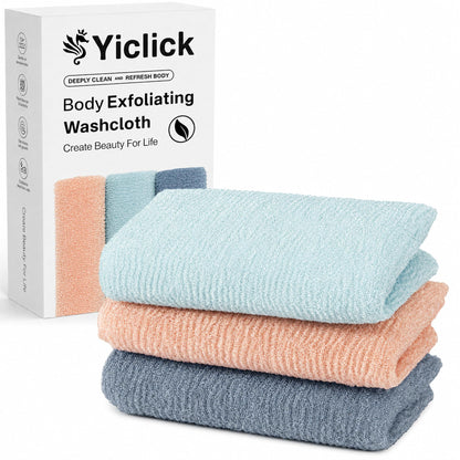 Yiclick Exfoliating Washcloth Towel, Japanese Exfoliating Wash Cloth, Korean Body Scrubber Exfoliator, Back Scrubber Washer for Shower Bath, Body Scrub African Net Sponge Loofah Luffa (Colors)