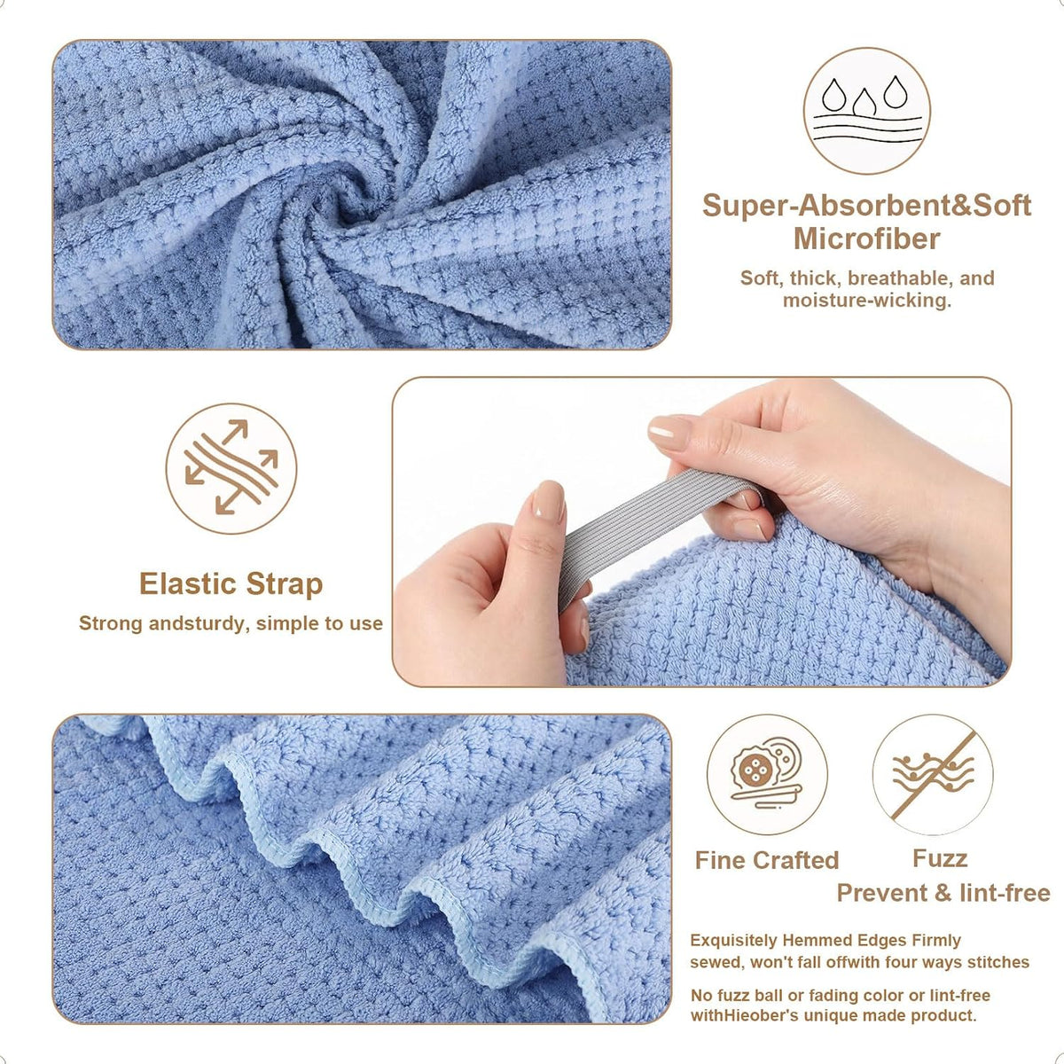 Microfiber Hair Towels, Waffle Hair Towel Set, Super Soft Highly Absorbent, Sturdy Quick Drying Turbans for Long, Thick, Curly Hair (2 Pack, 40" x 20")