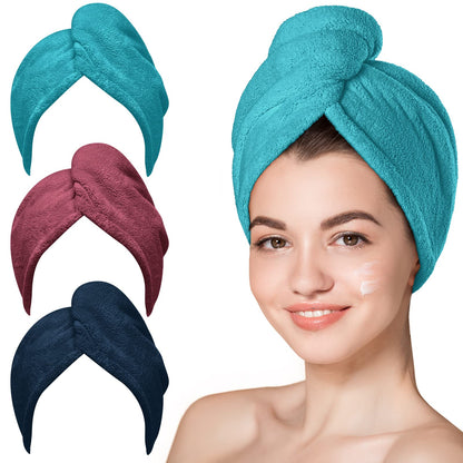 Hicober Microfiber Hair Towel Wrap for Women, Blue Grey Pink, 3-Pack