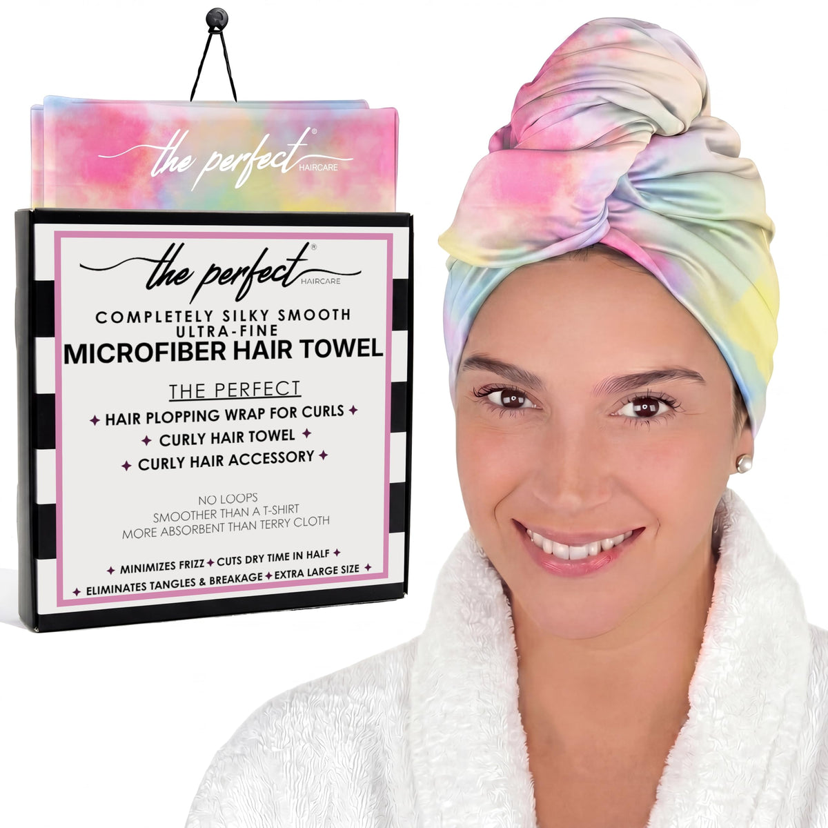Microfiber Hair Towel Wrap for Women – Large Fast Drying Hair Towel with Patented Clip – Anti-Frizz, Super Absorbent, Silky Smooth Microfiber – Plopping Hair Wrap for Curly, Wavy & Straight Hair